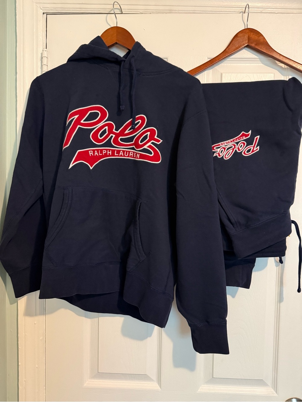 Ralph Lauren Navy Hoodie with Red Script Logo Men Medium